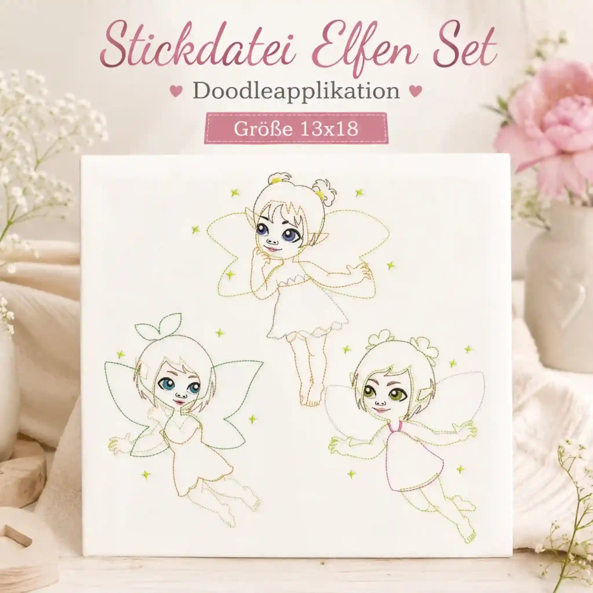 Stickdatei Elfen Set Doodleapplikation