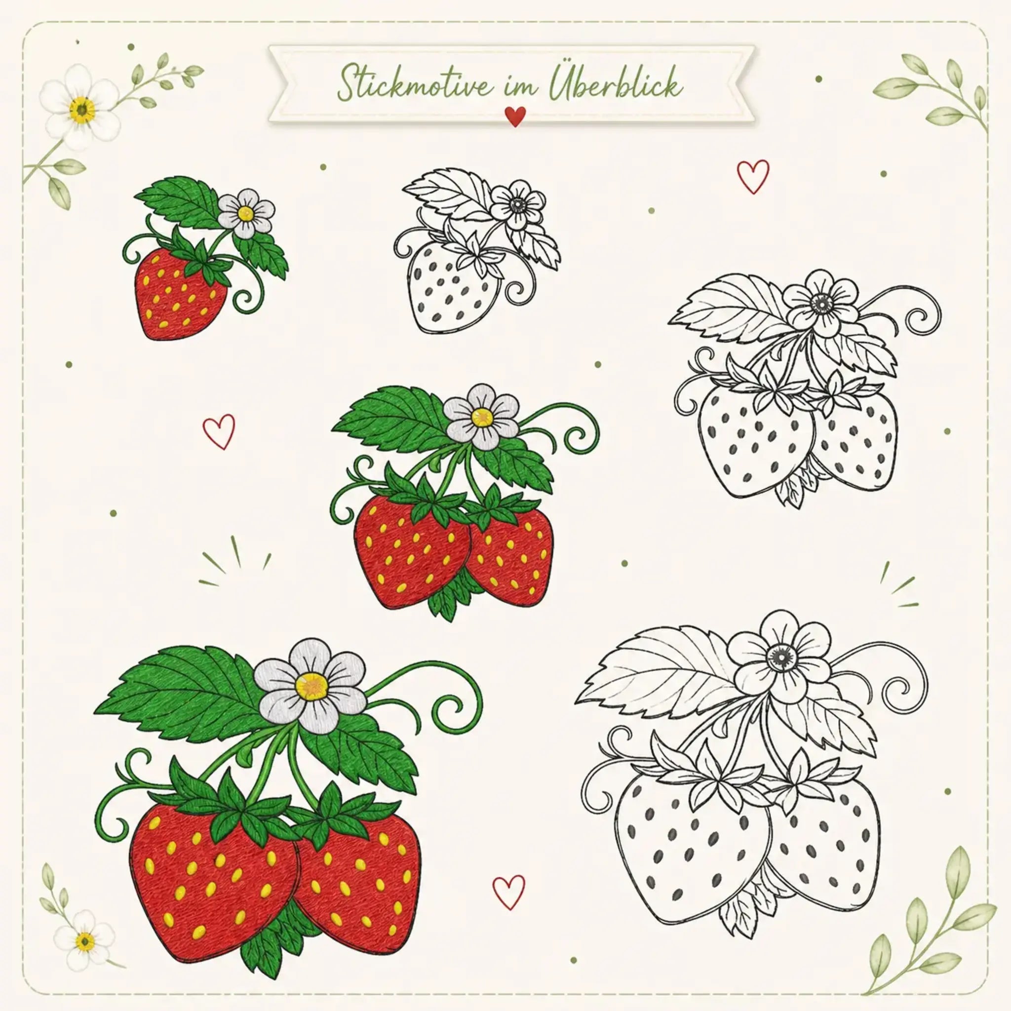 Stickdatei Erdbeerfreuden 🍓 – Scribble & Vollstick
