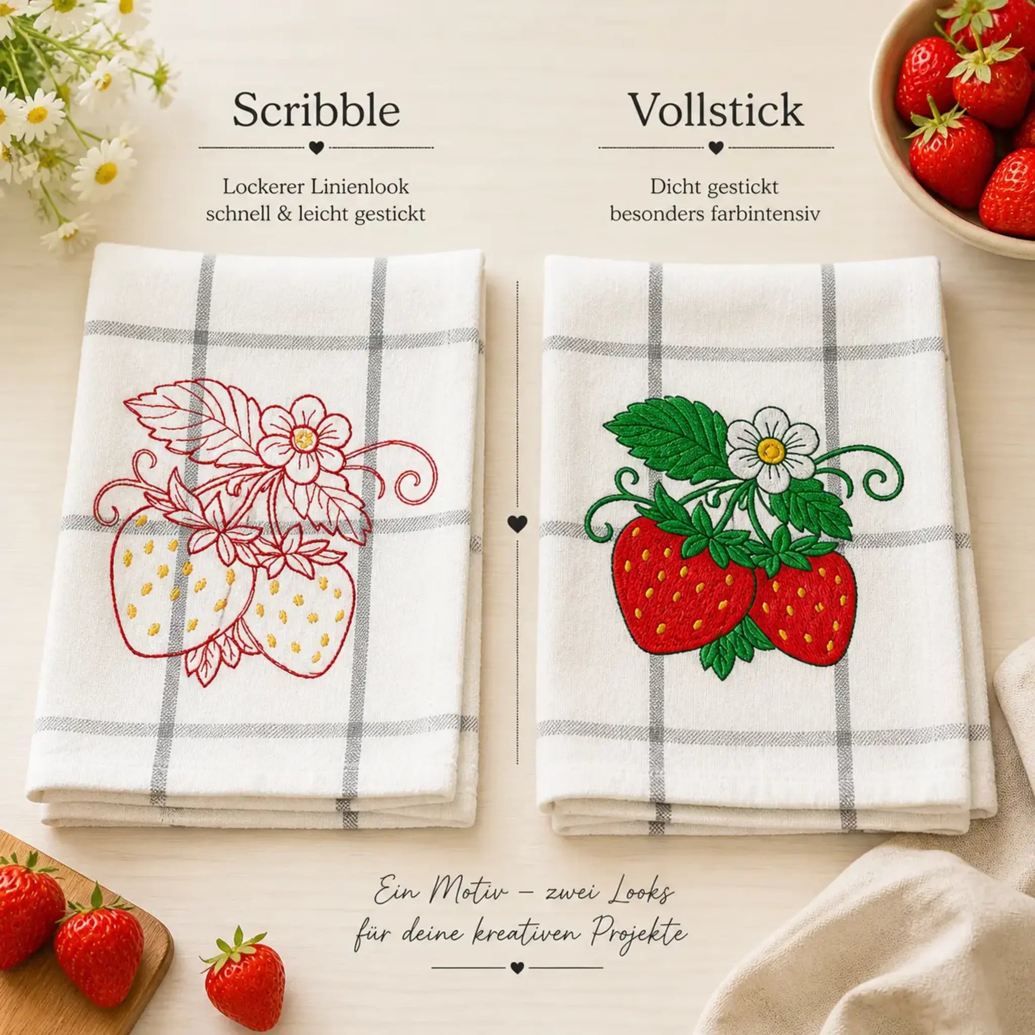 Stickdatei Erdbeerfreuden 🍓 – Scribble & Vollstick