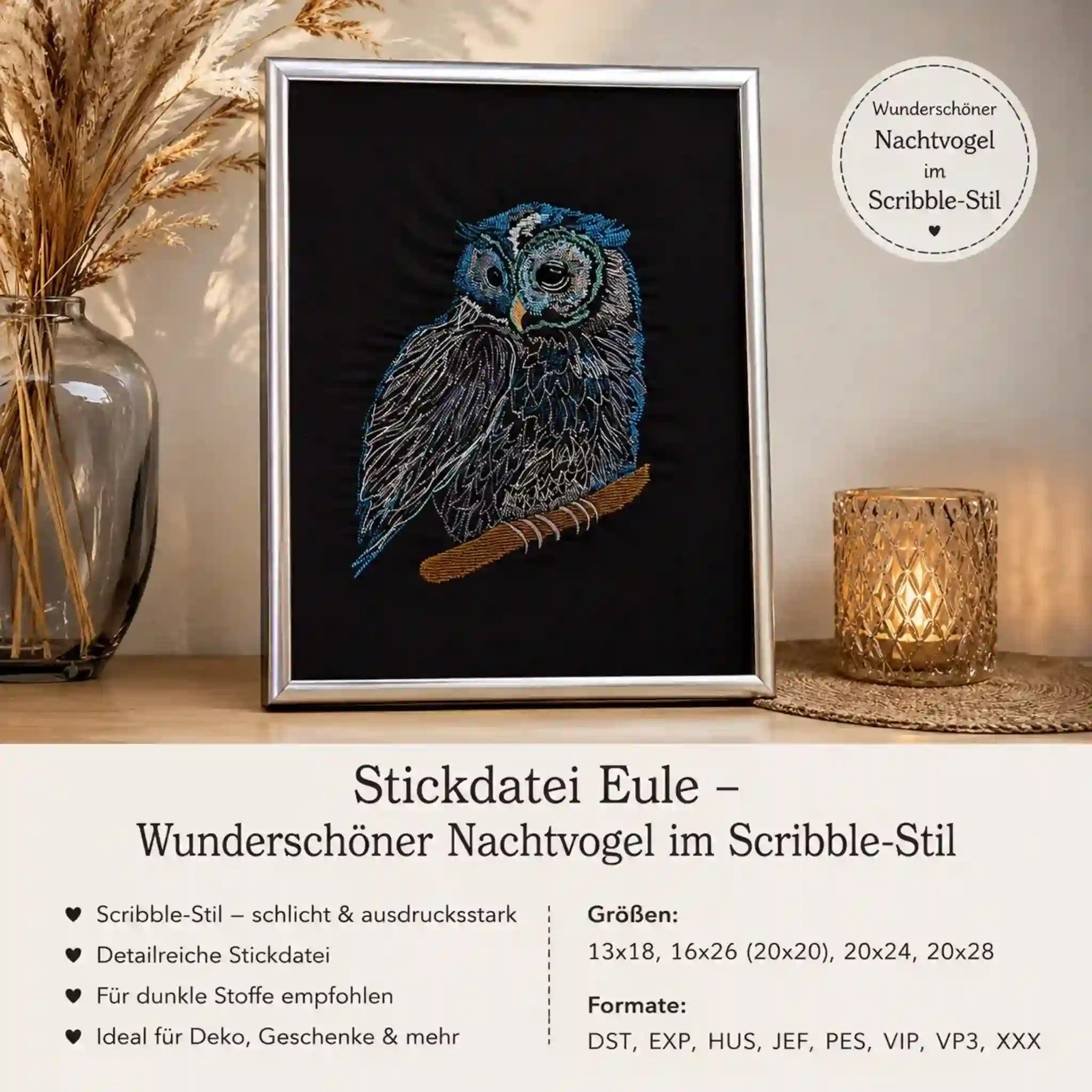 Stickdatei Eule Kritzel
