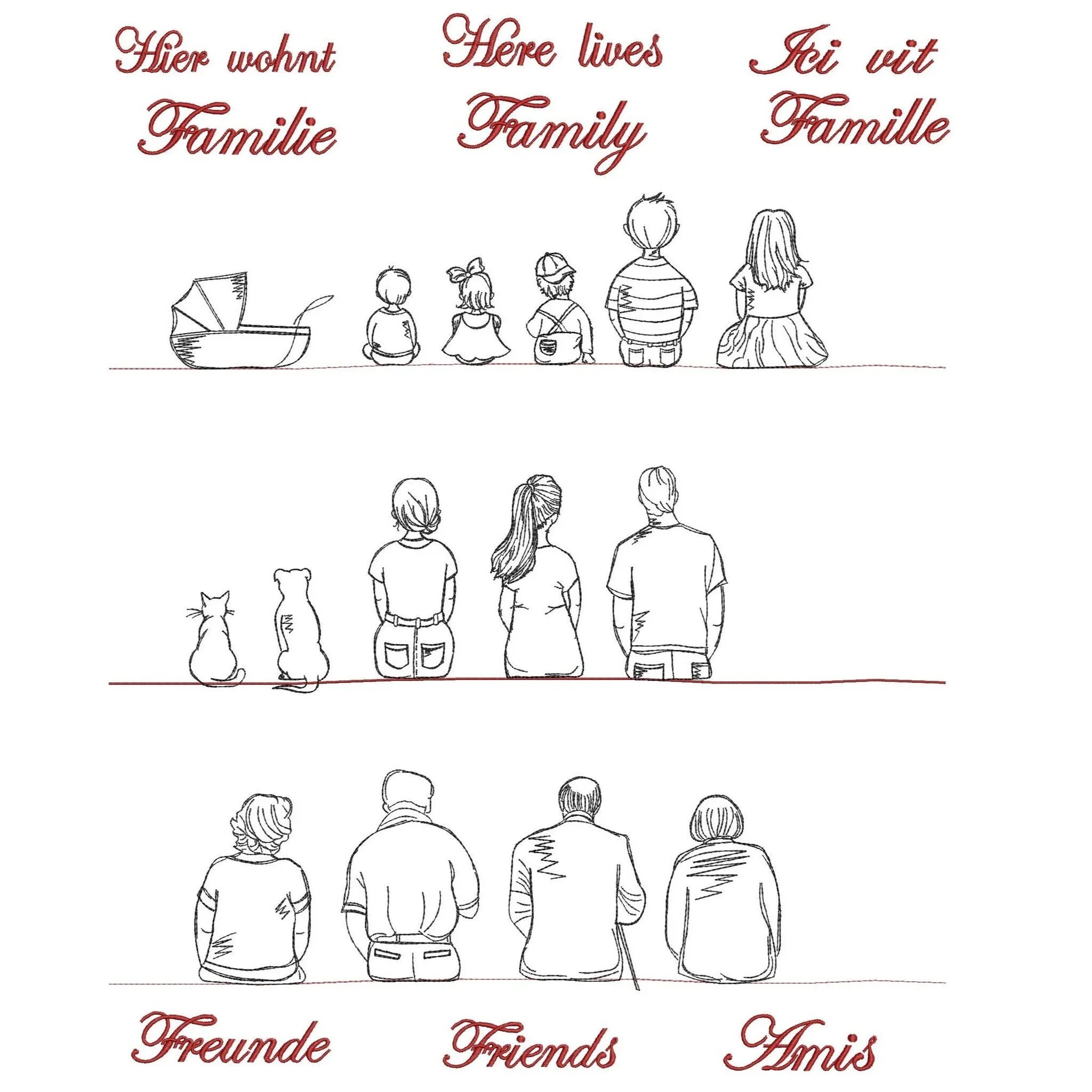 Stickdatei Familie und Freunde Baukasten