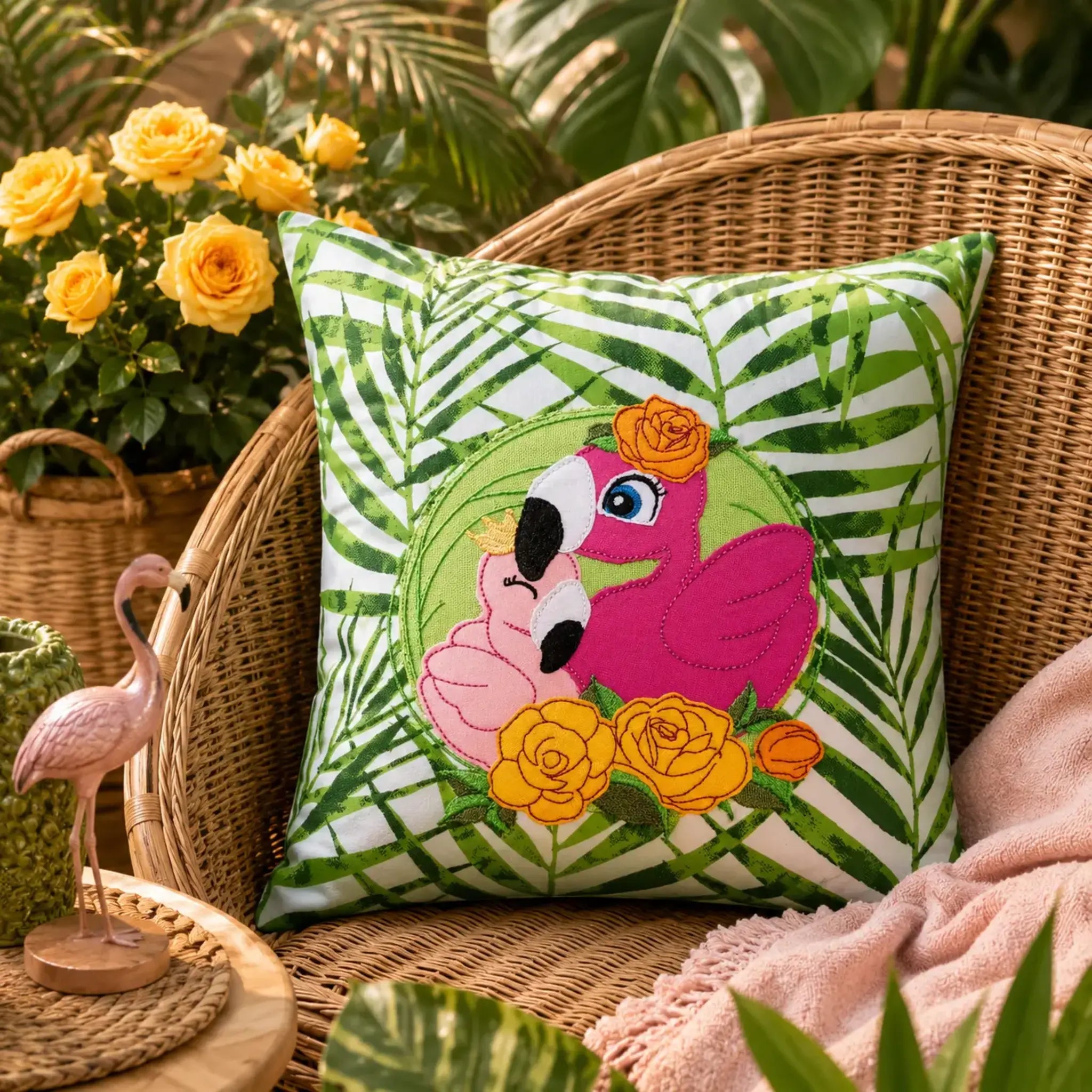 Stickdatei Flamingo-Liebe Vollstick und Doodleapplikation