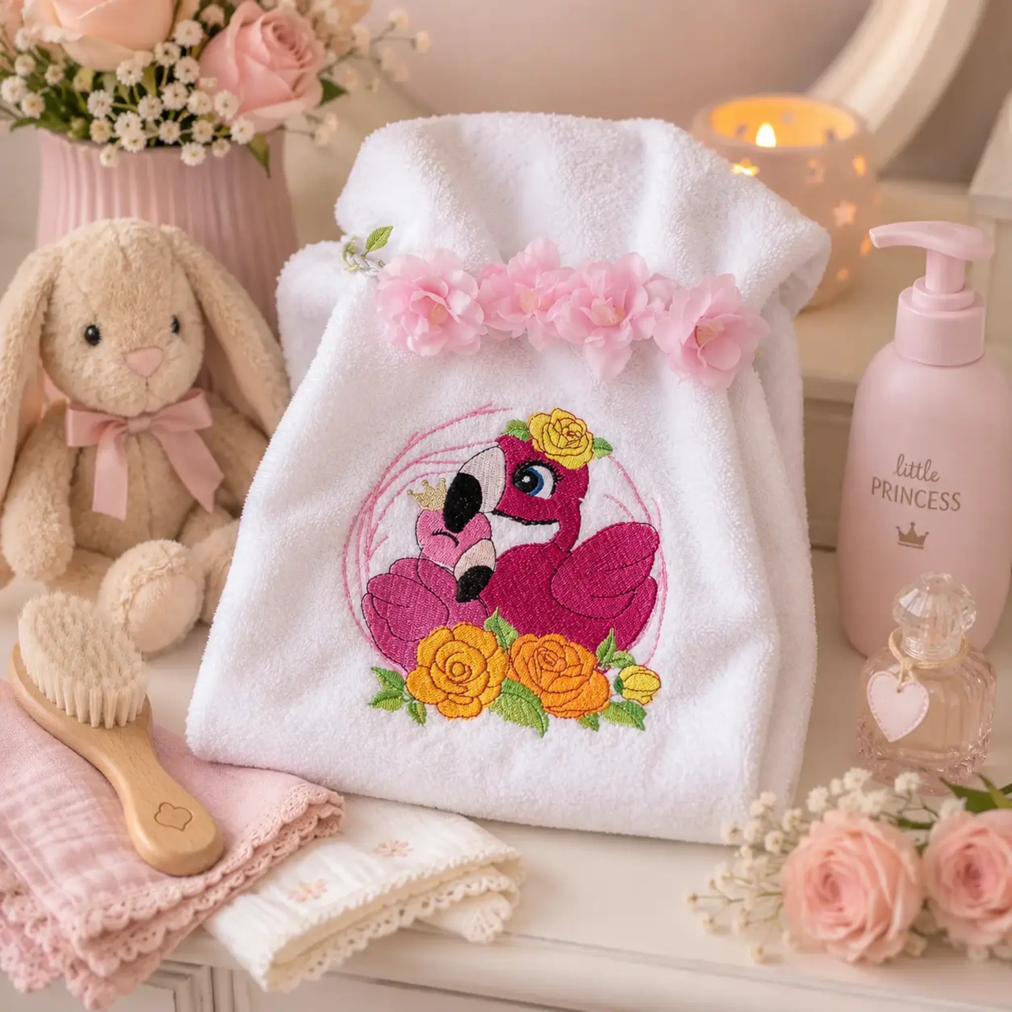 Stickdatei Flamingo-Liebe Vollstick und Doodleapplikation