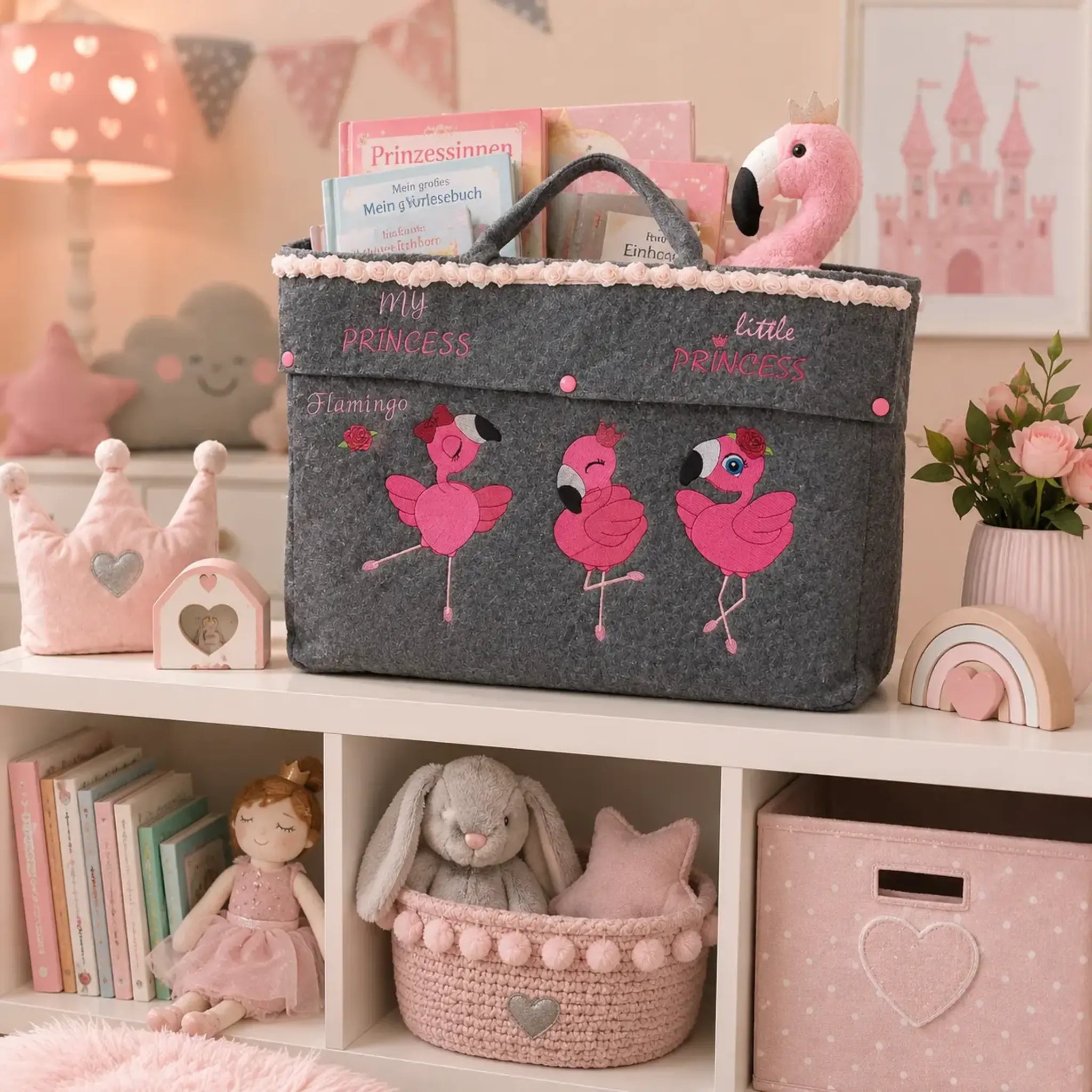 Stickdatei Flamingo-Liebe Vollstick und Doodleapplikation