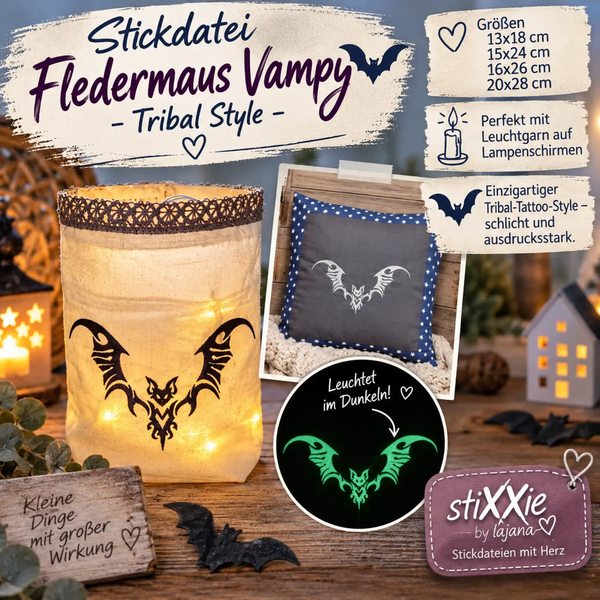 Stickdatei Fledermaus Vampy 🦇 Tribal Tattoo Style