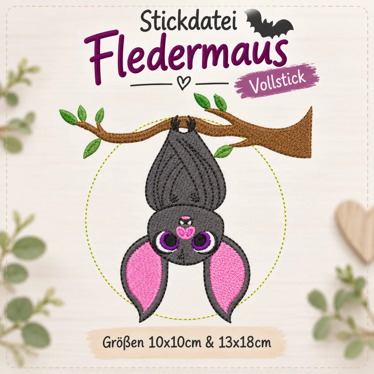 Stickdatei Fledermaus 🦇 Vollstick 10x10 13x18