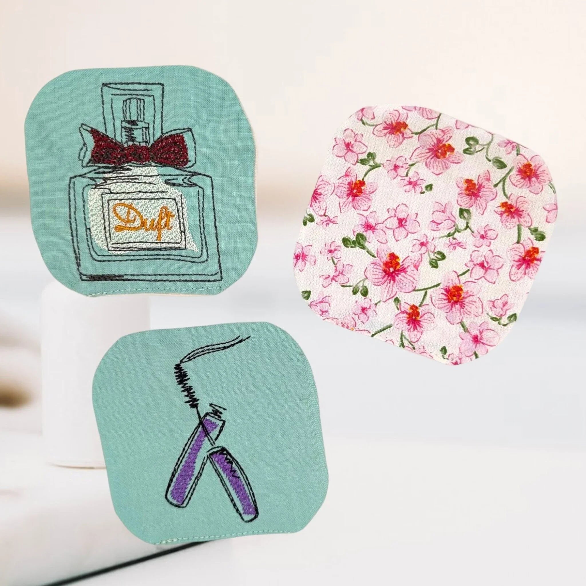 Fashion Stickdatei Anwendungsbeispiel - Kosmetiktasche mit Mode-Motiven bestickt