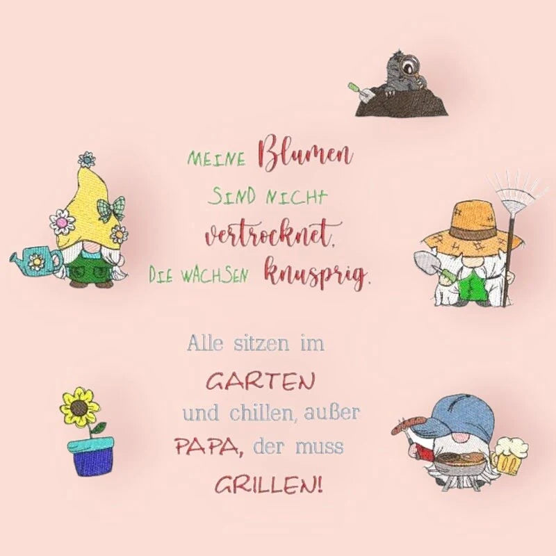 Stickdatei Garten- und Grillwichtel mit Sprüchen von stiXXie by lajana