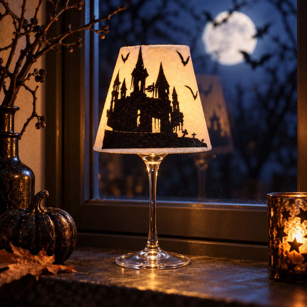 Stickdatei Gruselschloss im Scherenschnitt-Stil