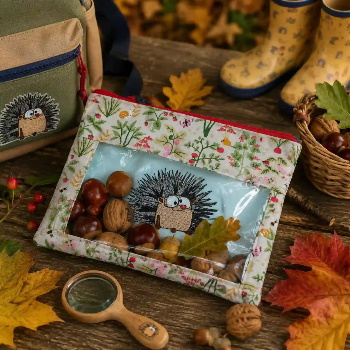 Stickdatei Igel und Herbstmotive