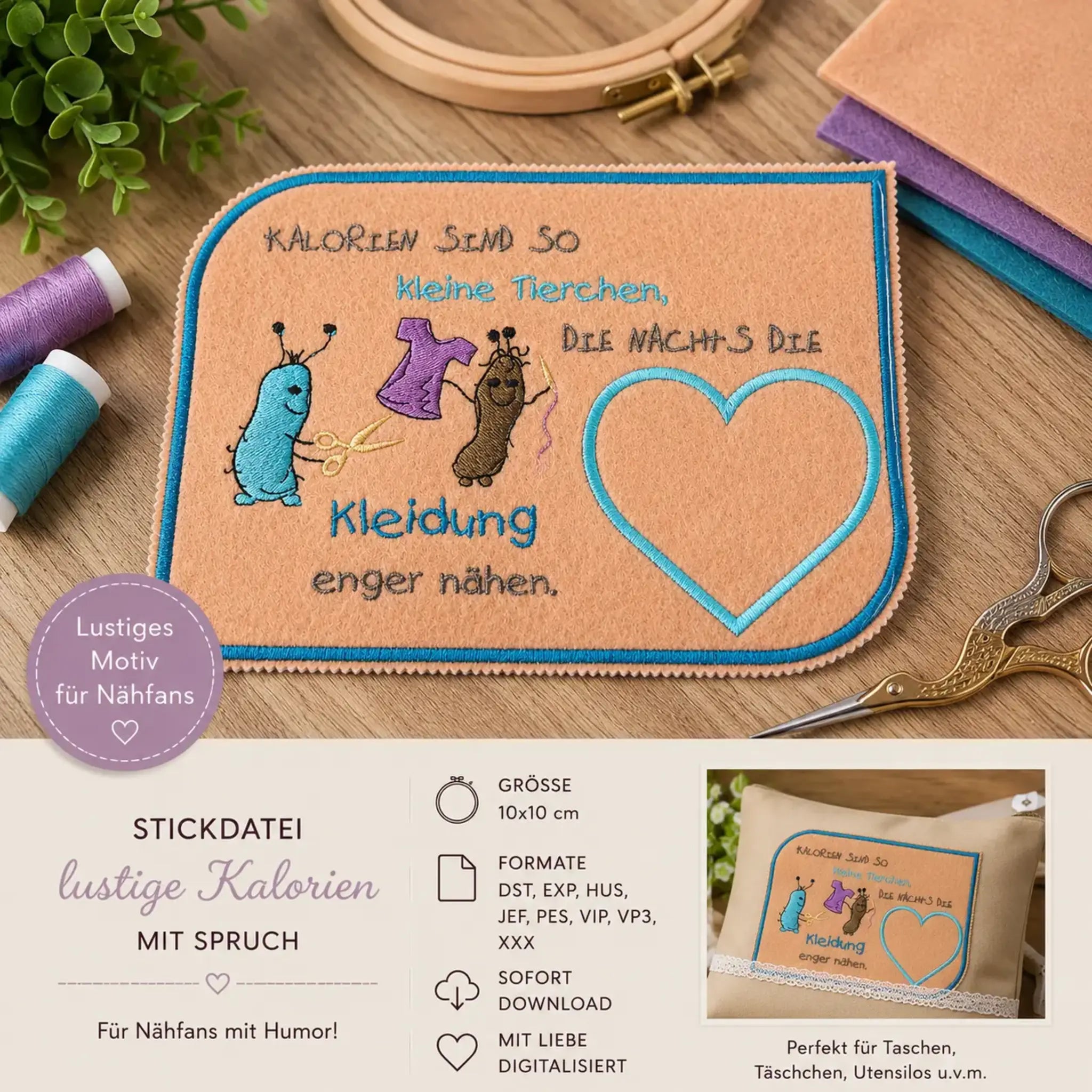 Stickdatei lustige Kalorien mit Spruch