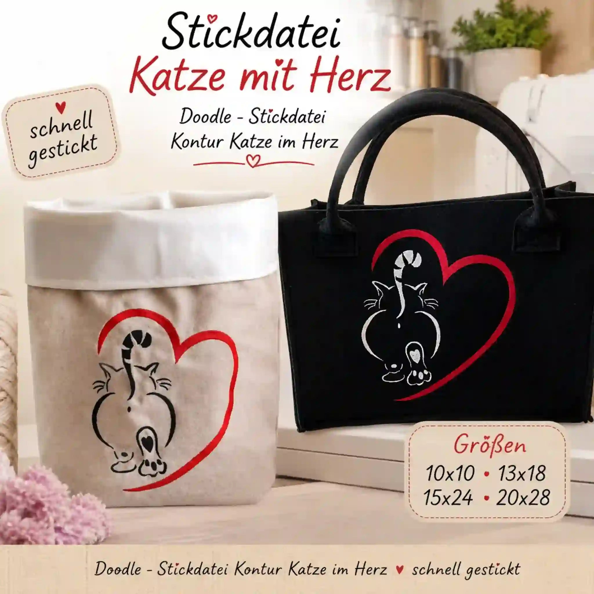 Stickdatei Katze mit Herz
