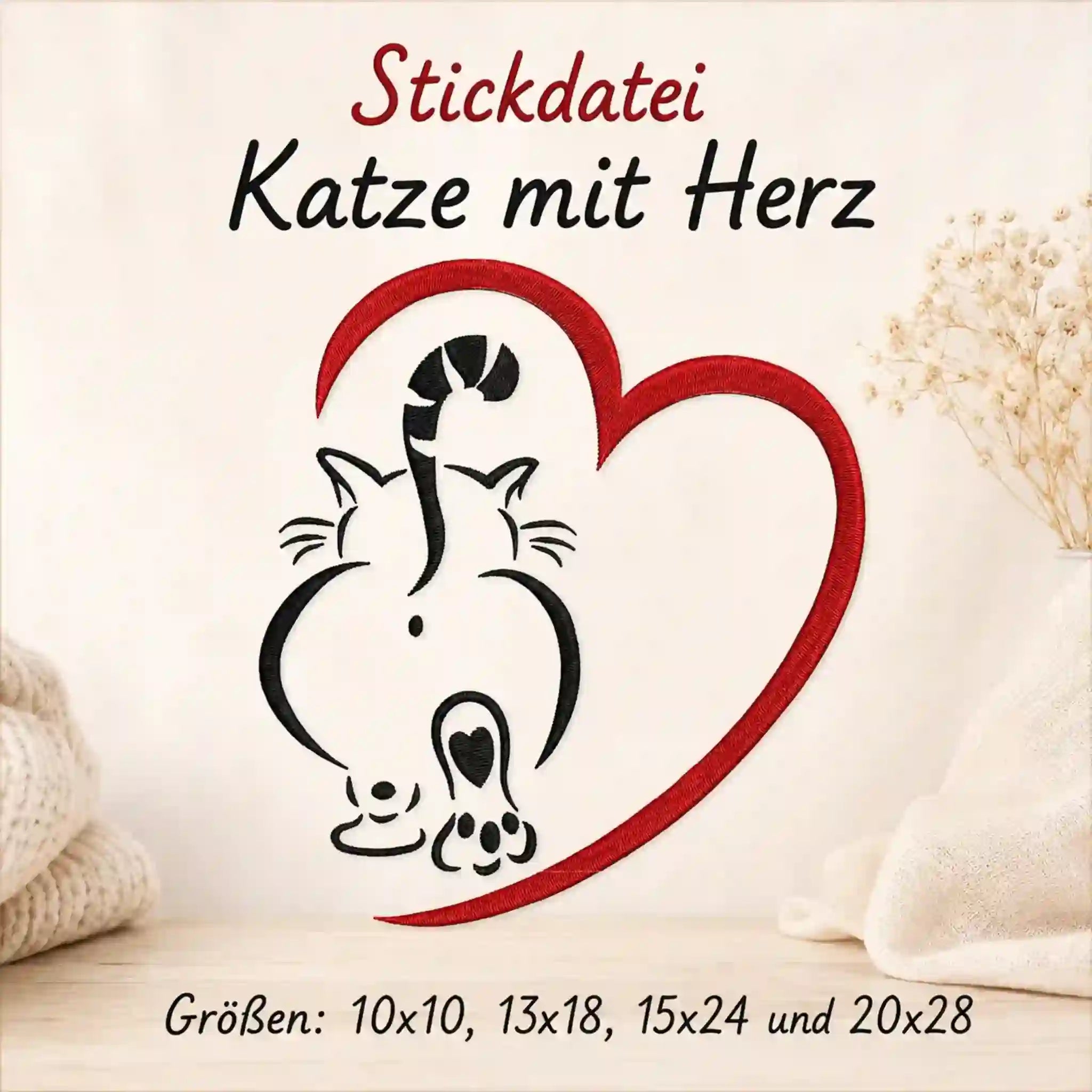 Stickdatei Katze mit Herz
