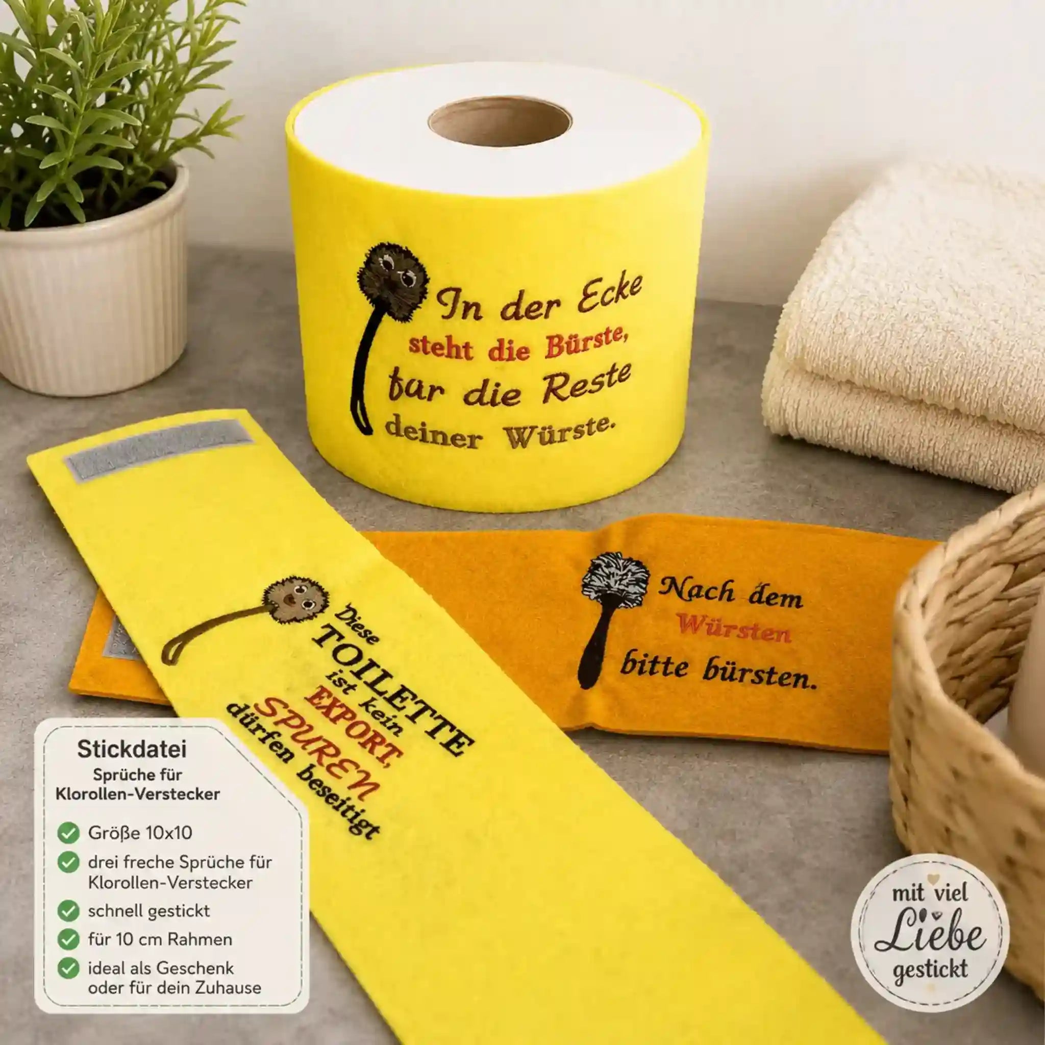Stickdatei Sprüche für Klorollen-Verstecker
