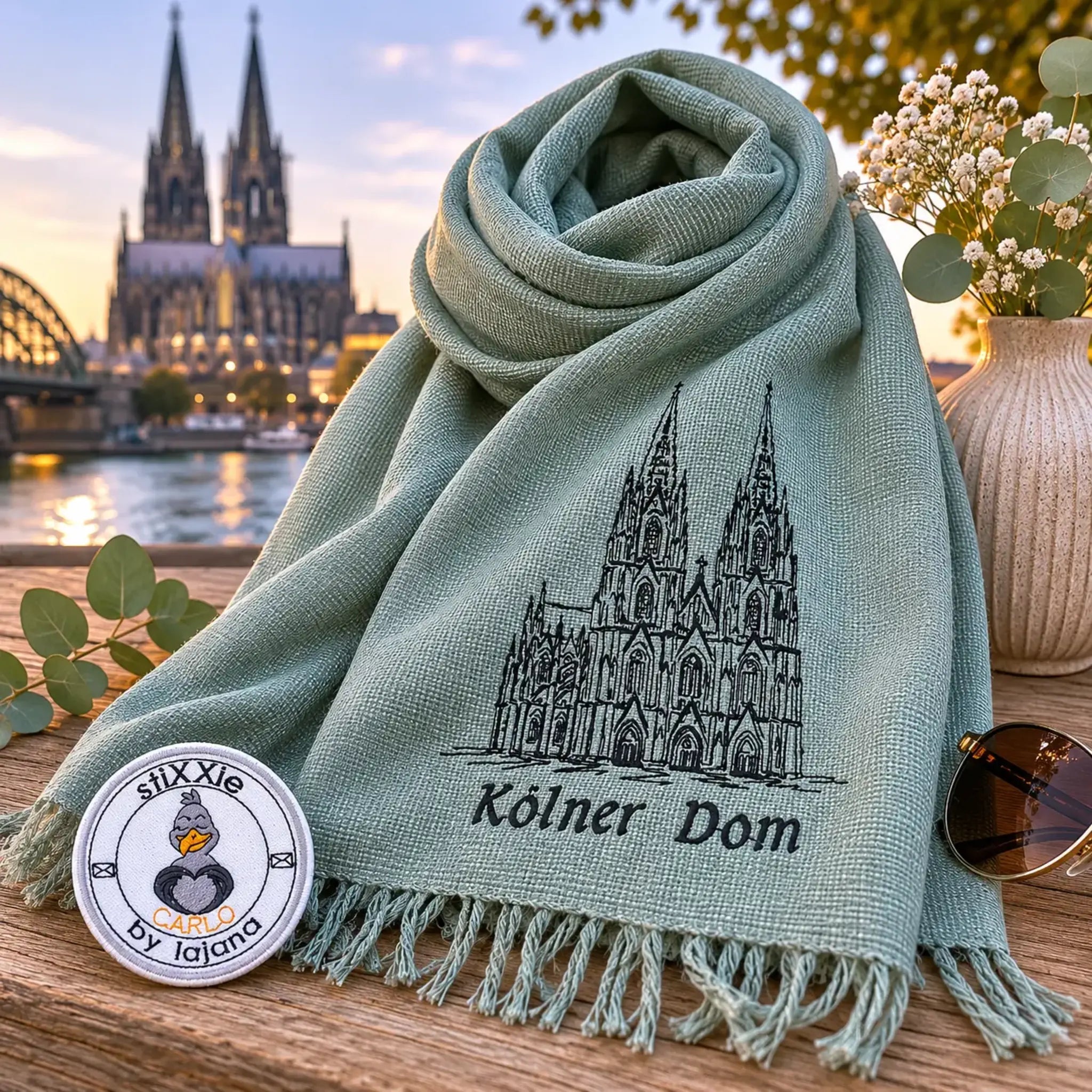 Stickdatei Kölner Dom 🏛️ – Scribble-Motiv mit Schriftzug