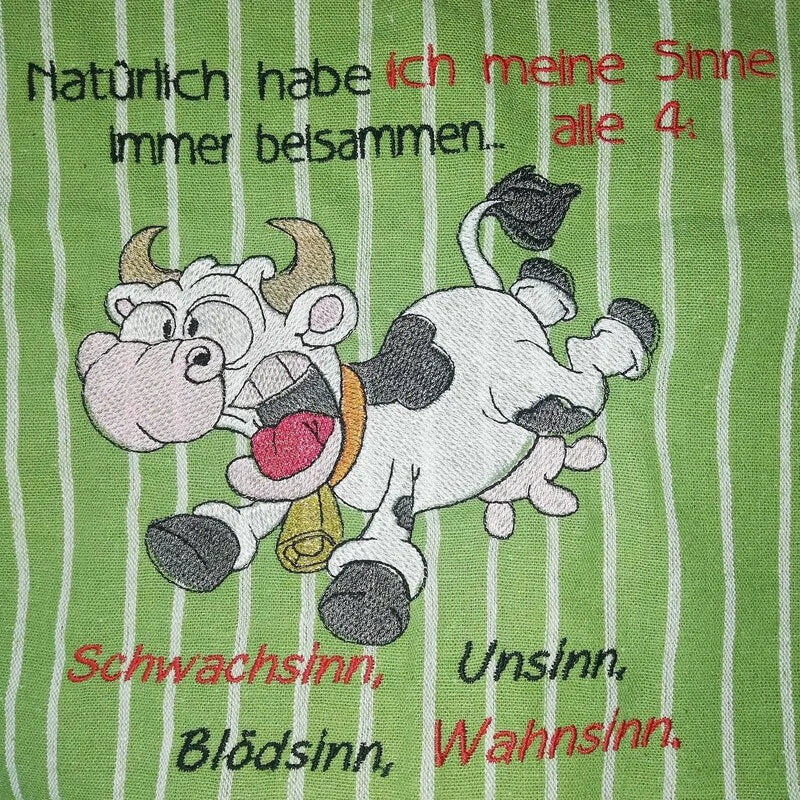 Stickdatei Kuh mit Spruch von stiXXie by lajana