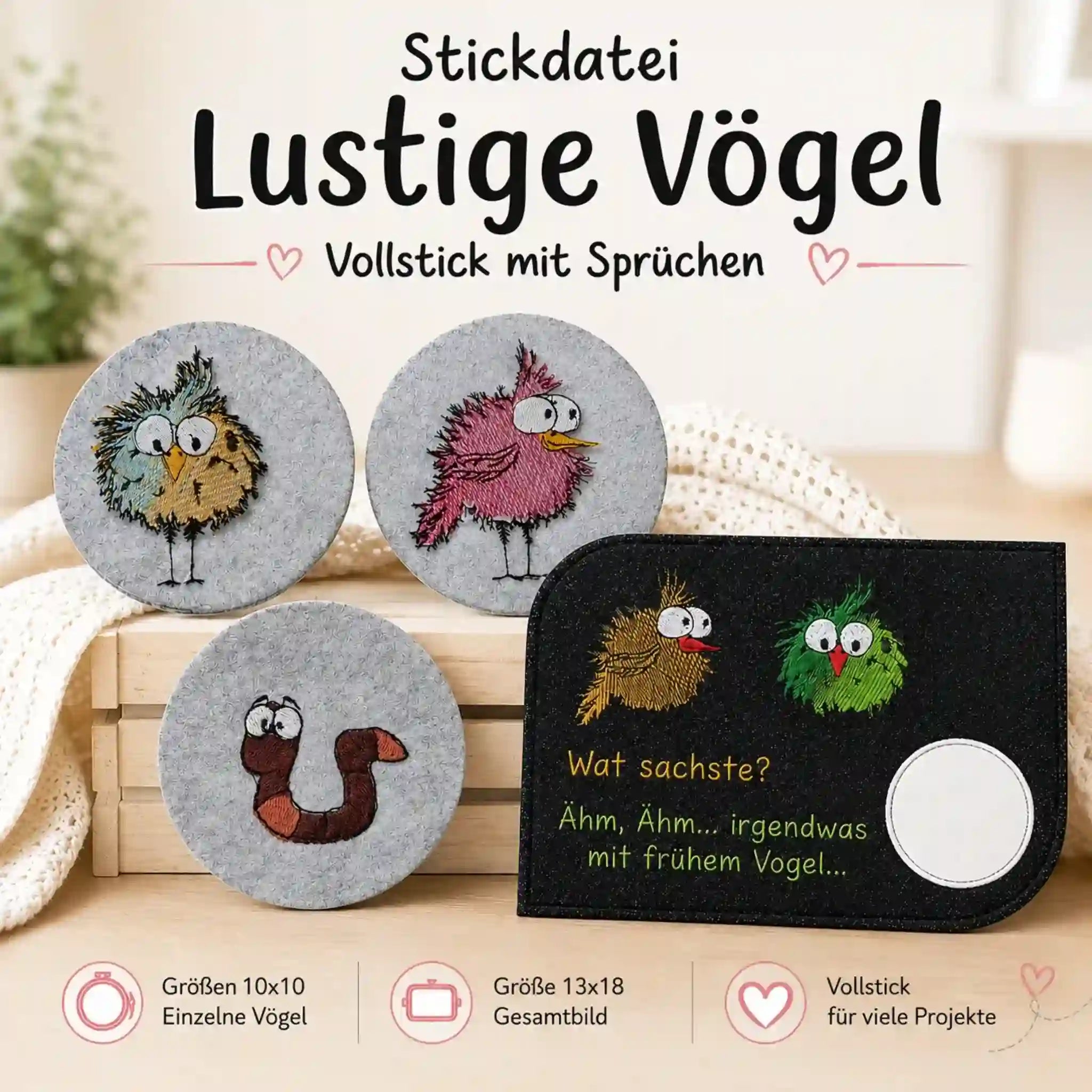 Stickdatei Lustige Vögel – Vollstick