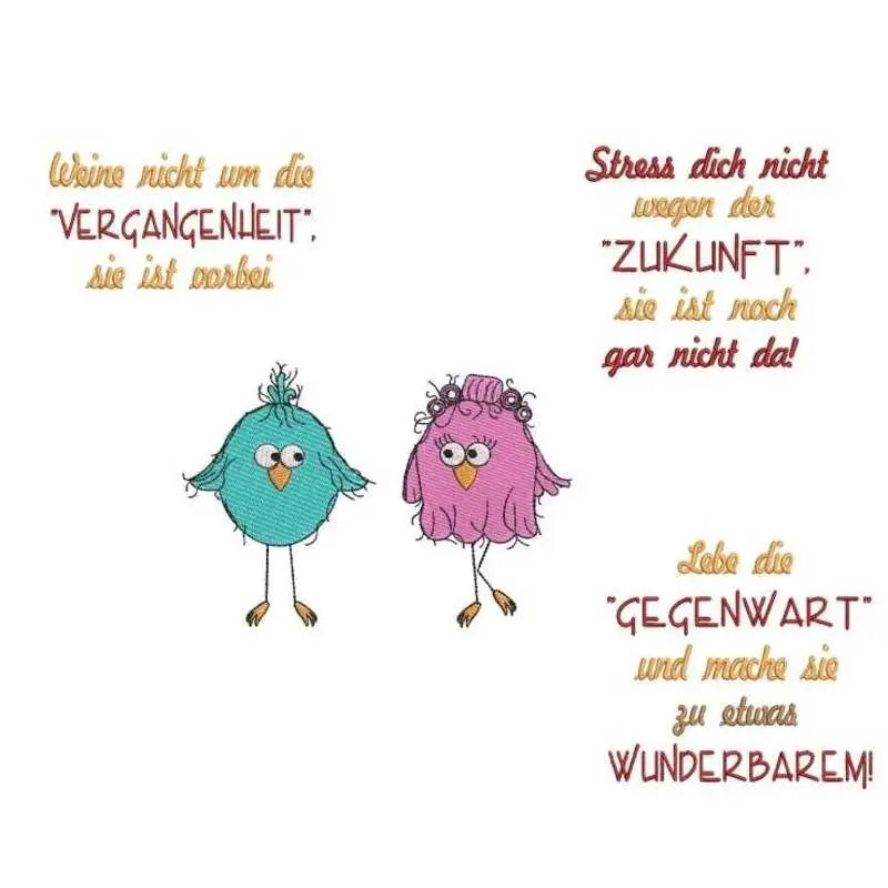 Stickdatei lustige Vogelfamilie stiXX mit Sprüchen von stiXXie by lajana