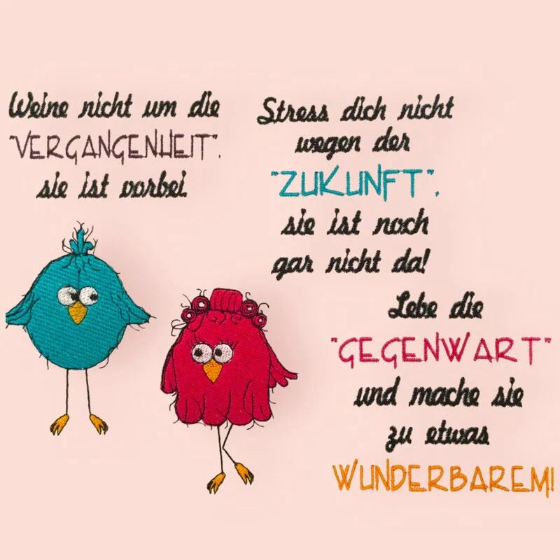 Stickdatei lustige Vogelfamilie stiXX mit Sprüchen von stiXXie by lajana