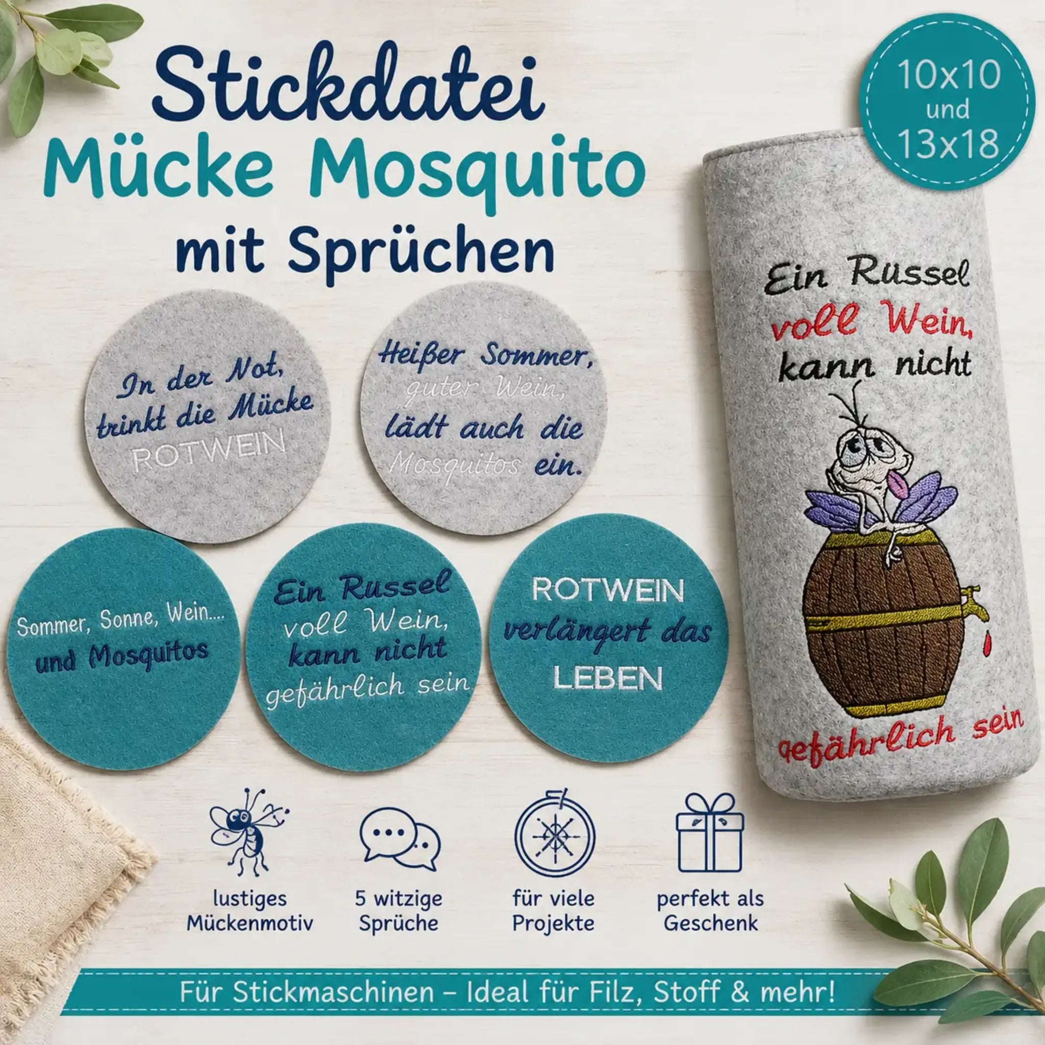 Stickdatei Mücke Mosquito mit Sprüchen