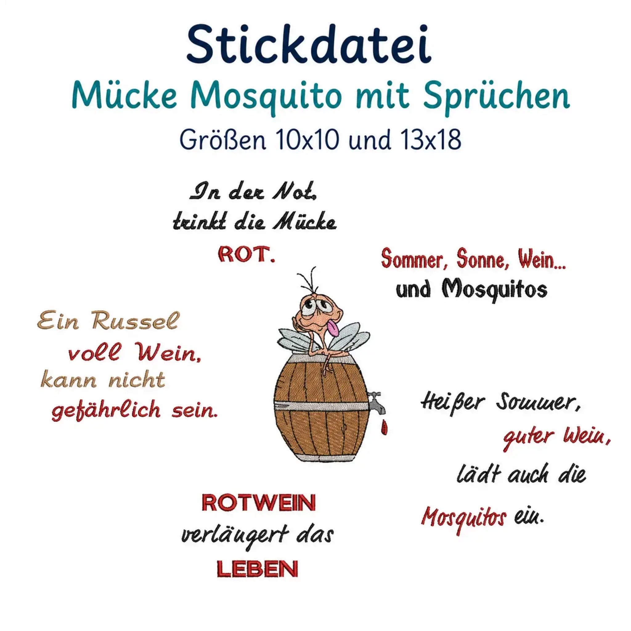 Stickdatei Mücke Mosquito mit Sprüchen