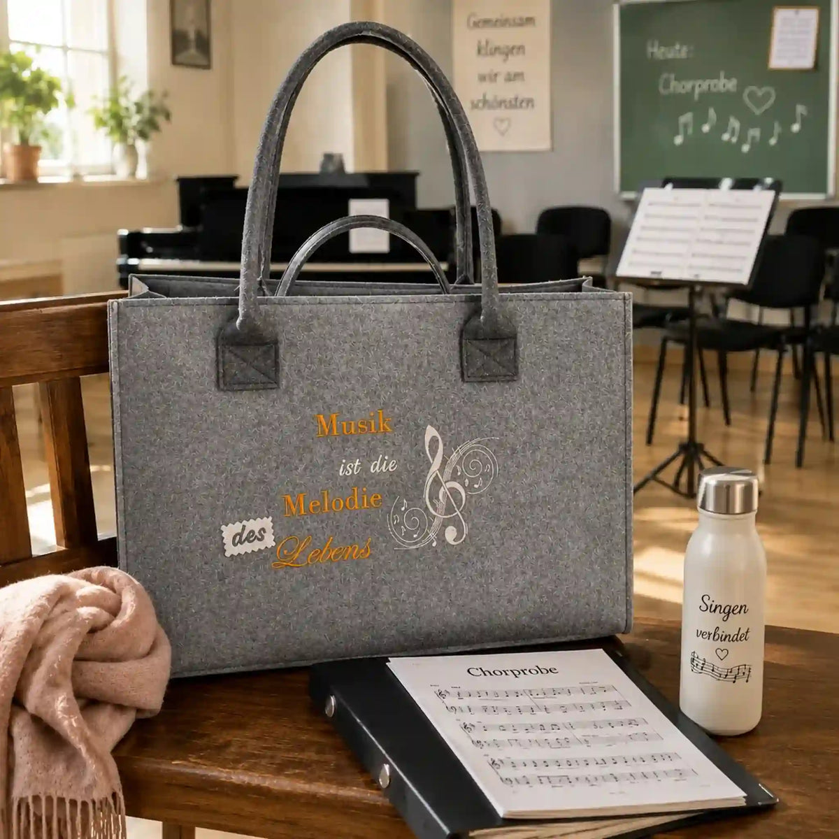 Stickdatei Spruch Musik mit Notenschlüssel