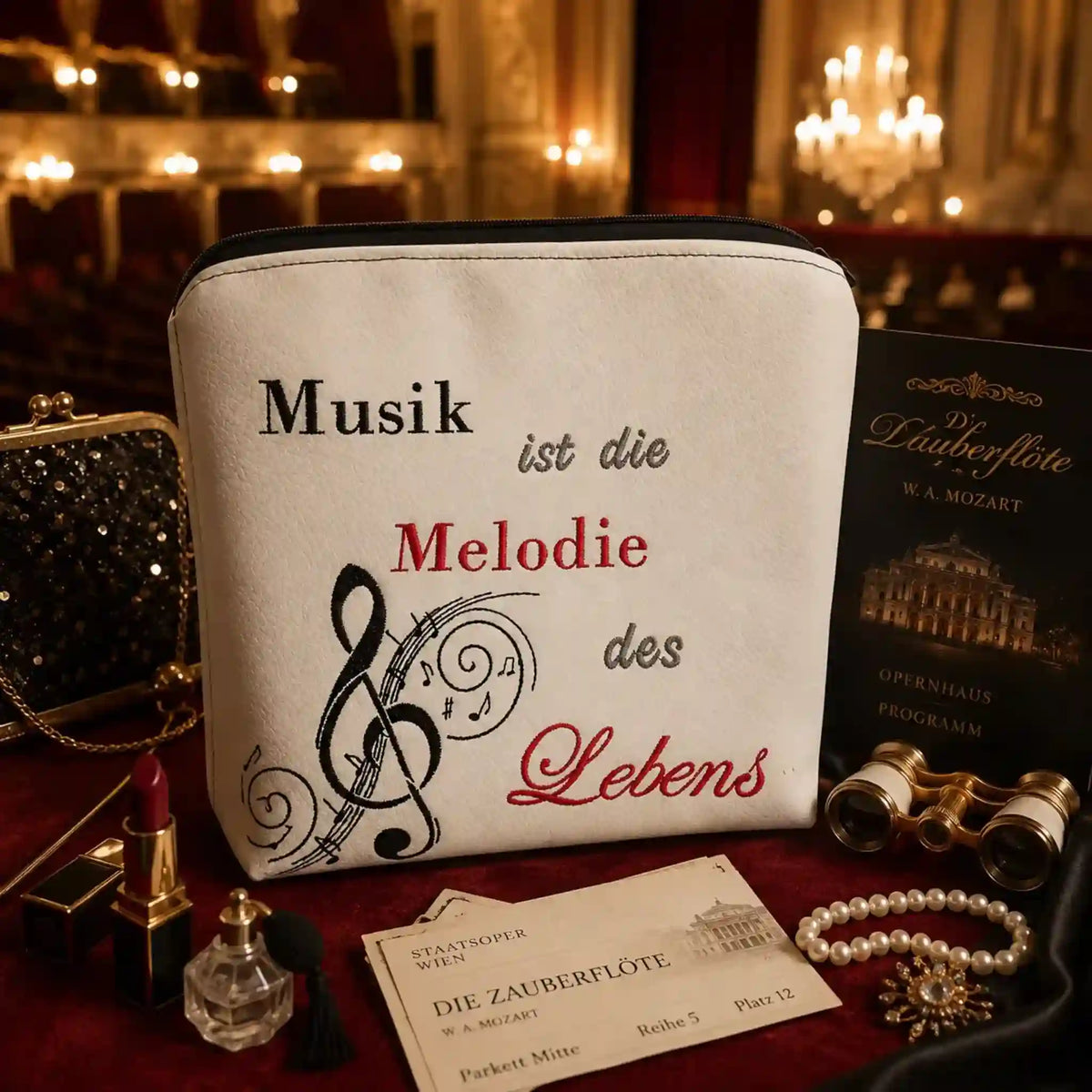 Stickdatei Spruch Musik mit Notenschlüssel
