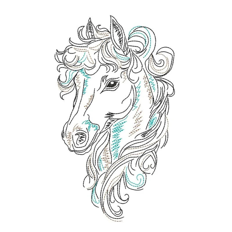 Pferdekopf Stickdatei Fantasie – Edles Pferd-Motiv