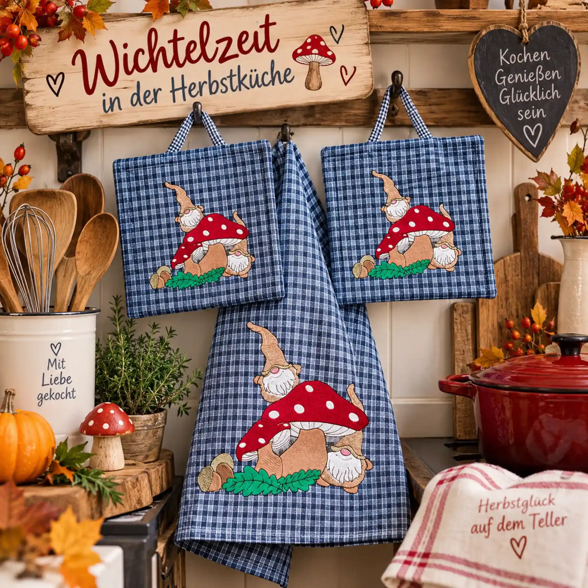 Stickdatei Pilze mit Wichtel