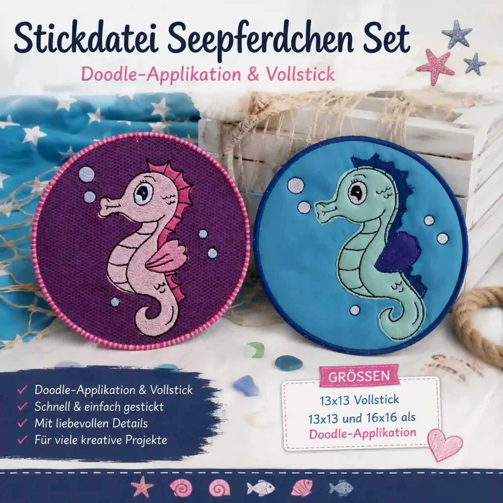 Stickdatei Seepferdchen Set