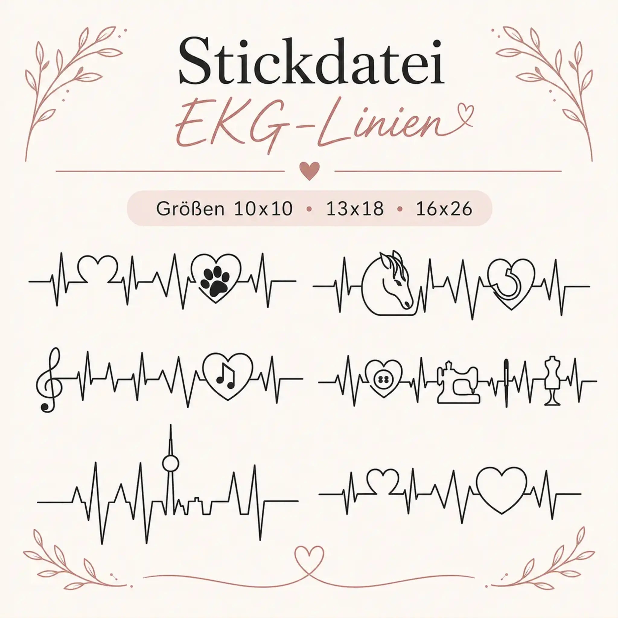 Stickdatei EKG Linien Set