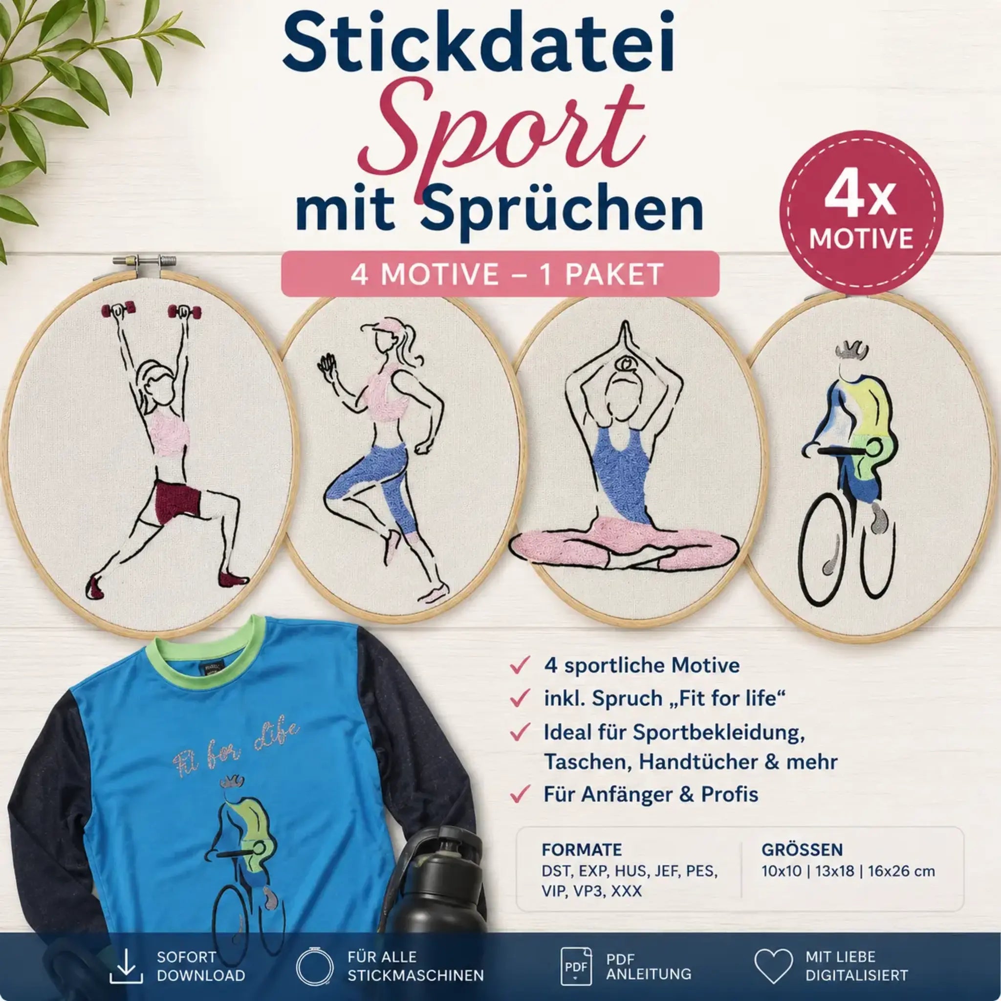 Stickdatei Sport mit Sprüchen 🏃 – Sportmotive & Schriftzüge