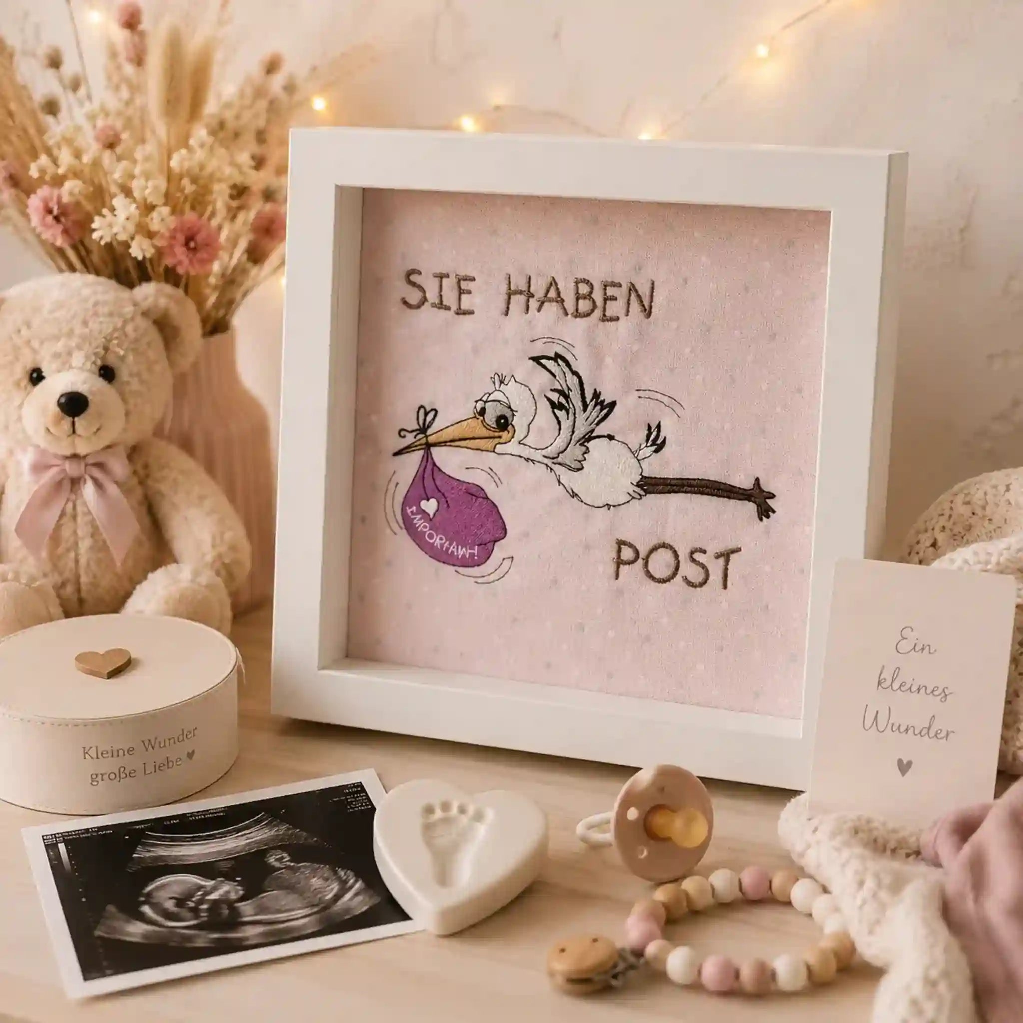 Stickdatei Storch-Post mit Spruch 🐣