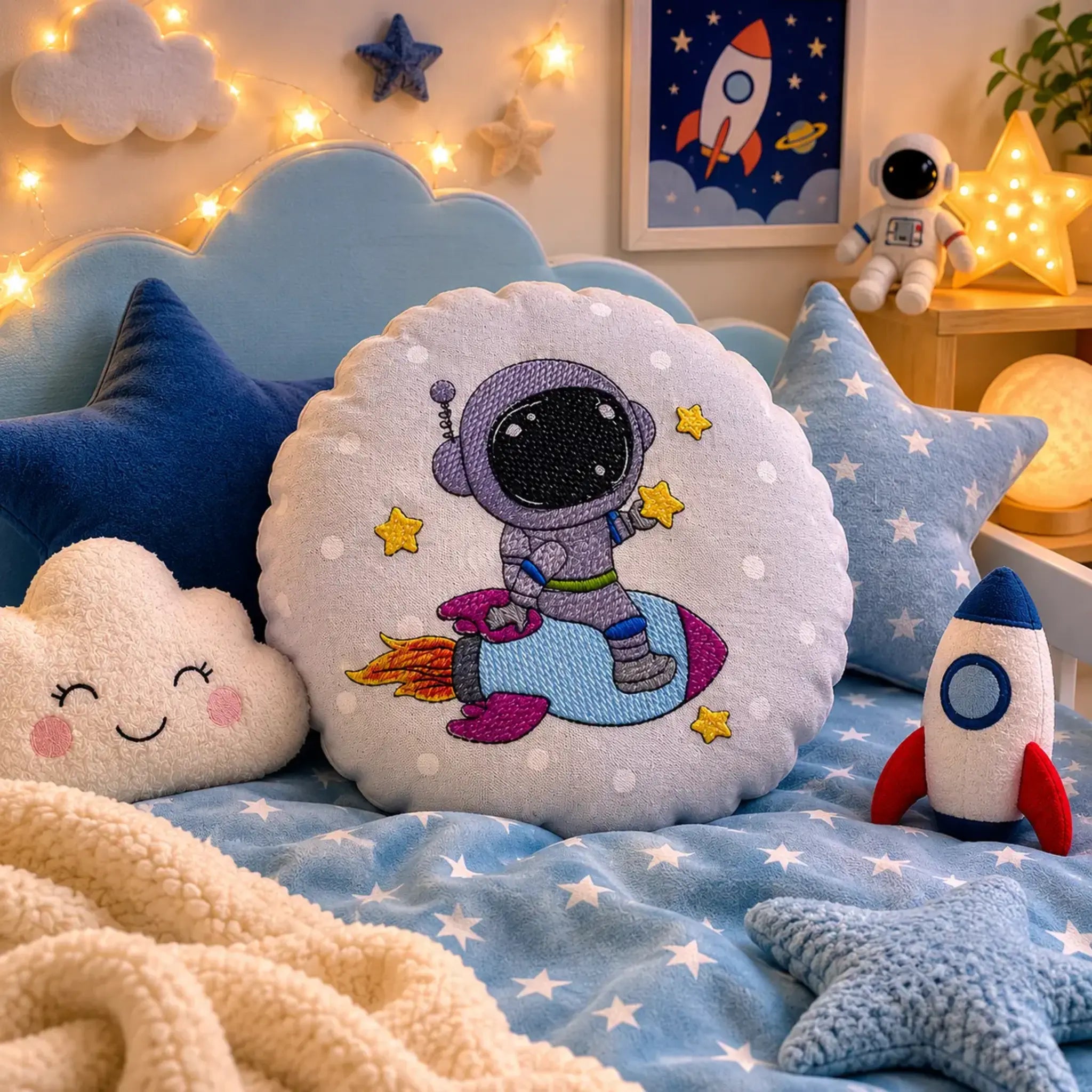 Stickdatei und Applikation Astronaut – Vollstick & Doodle-Appli