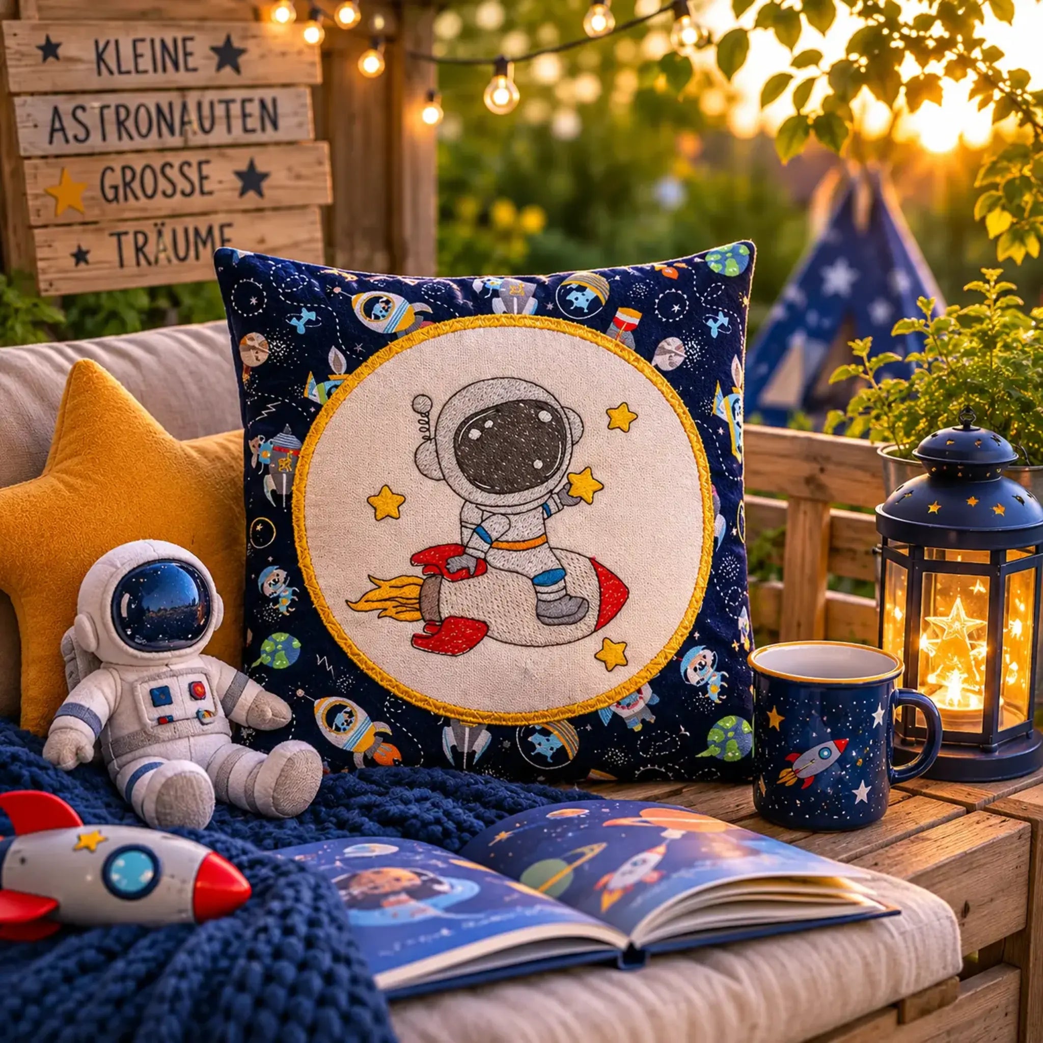 Stickdatei und Applikation Astronaut – Vollstick & Doodle-Appli