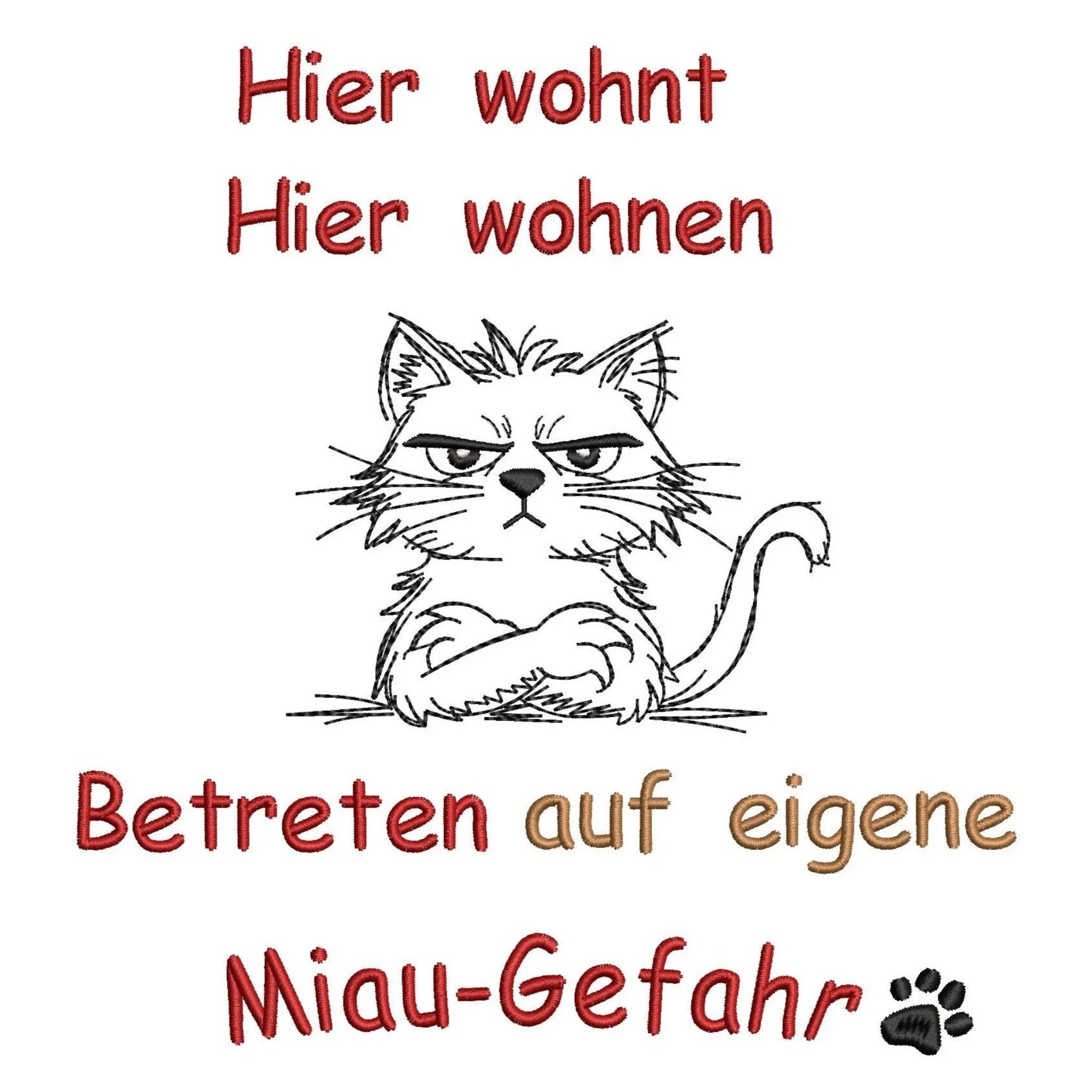 Stickdatei Vorsicht Katze