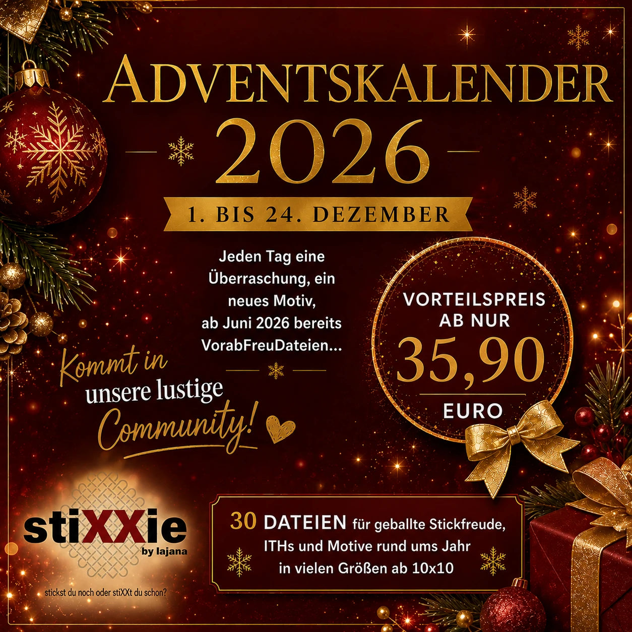 Stickdateien Adventskalender 2026 – Exklusive Überraschungen