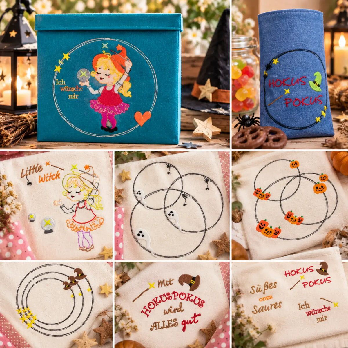 Stickdatei-Set Kleine Hexe - Doodle Applikation