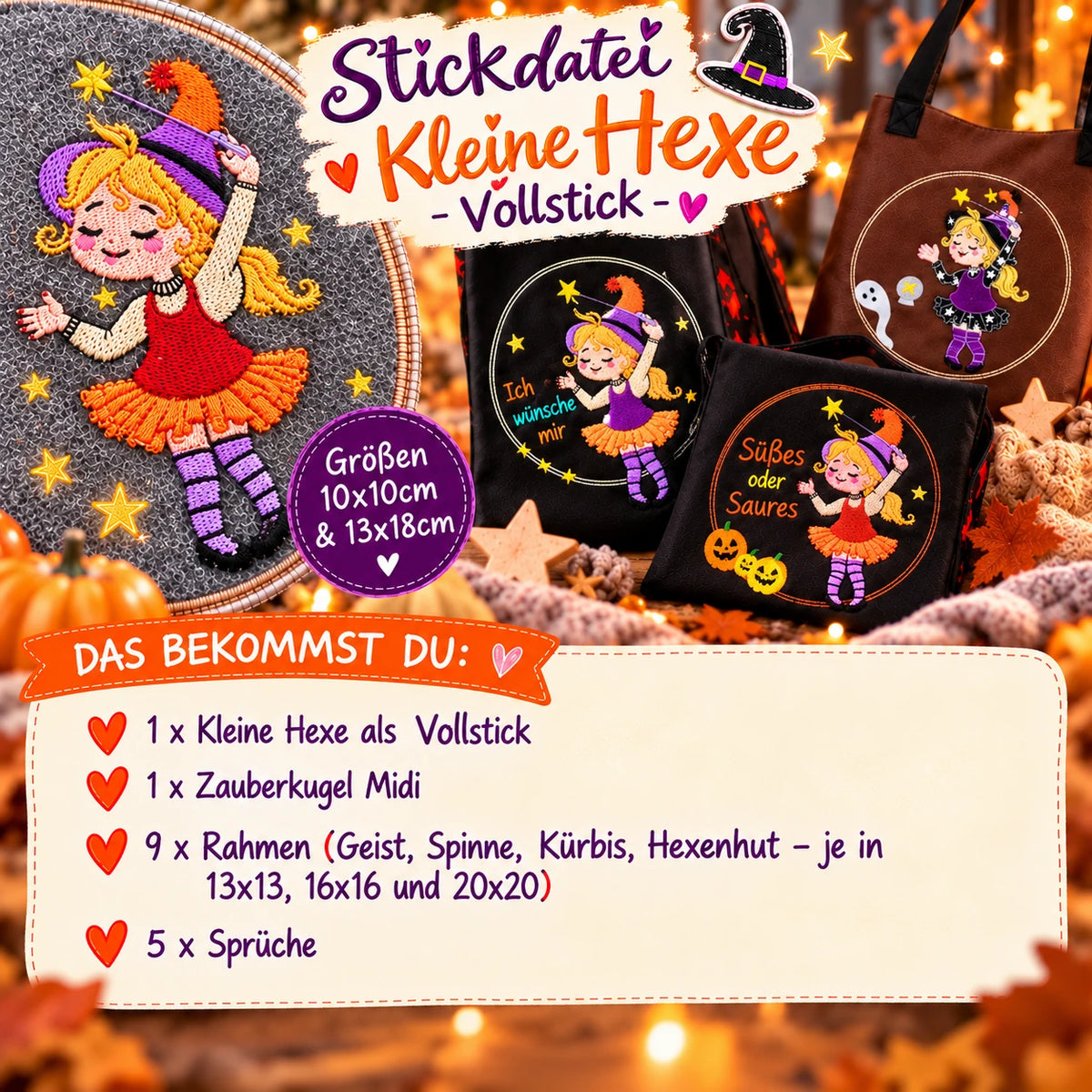 Stickdatei Hexe Set Vollstick 16-tlg.