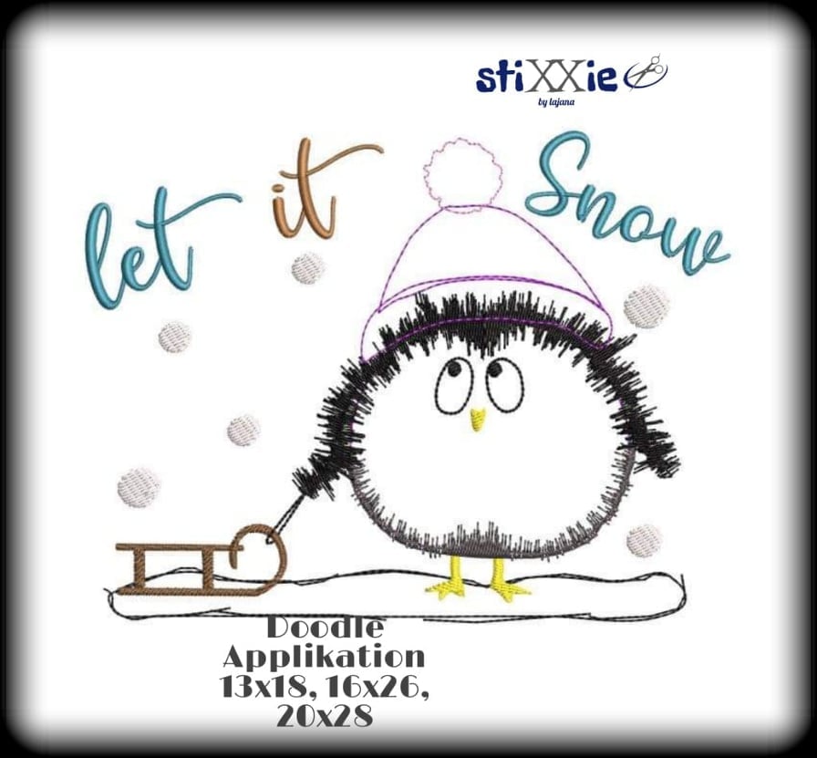 Stickdatei Pinguin Doodle Appli Pingu Winter von stiXXie by lajana