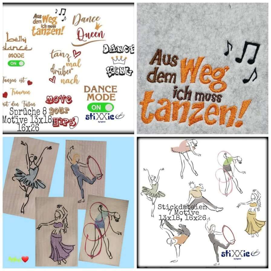 Stickdatei Tanzen mit Sprüchen von stiXXie by lajana