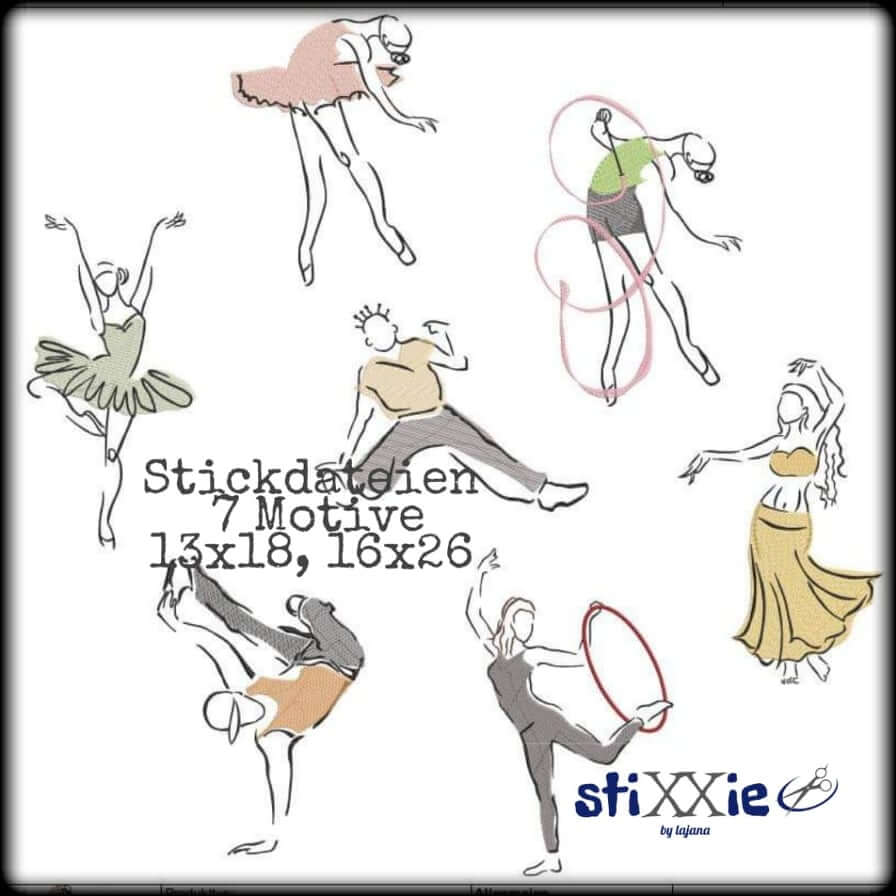 Stickdatei Tanzen mit Sprüchen von stiXXie by lajana