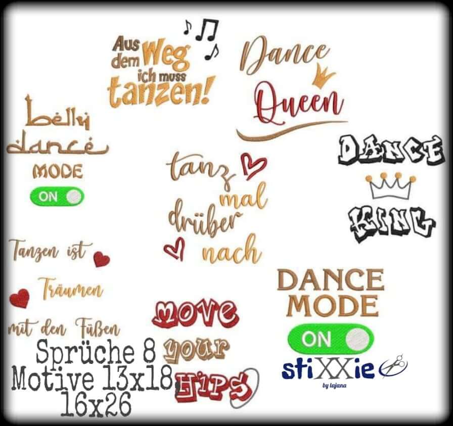 Stickdatei Tanzen mit Sprüchen von stiXXie by lajana