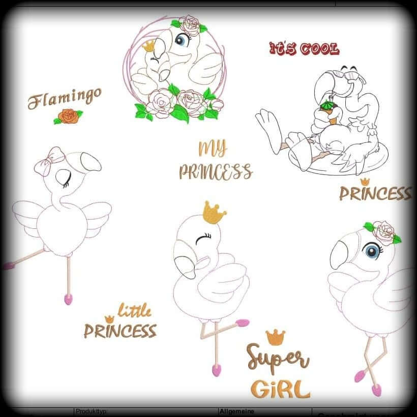 Stickdatei Flamingo Set Doodleappli von stiXXie by lajana