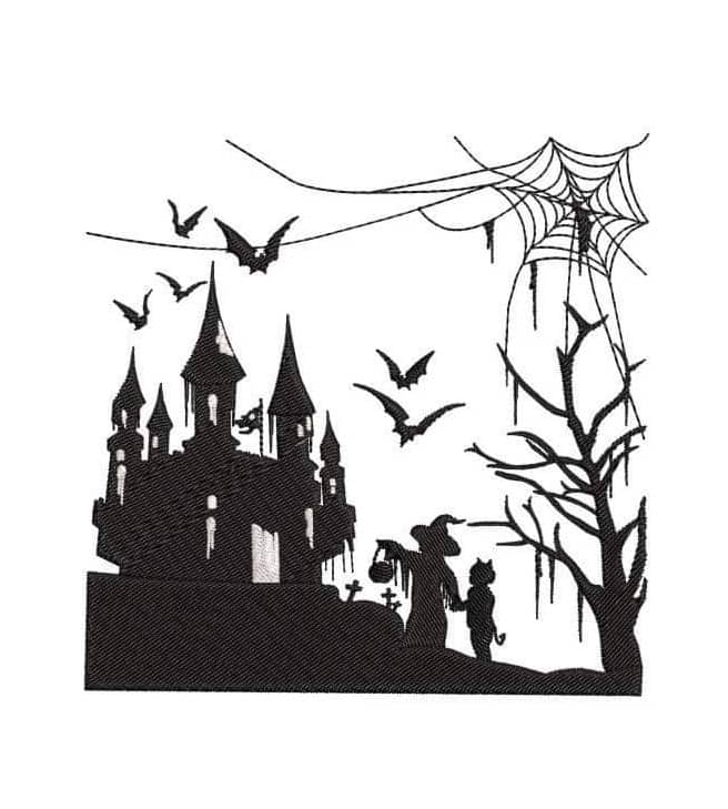 Stickdatei Gruselschloss im Scherenschnitt-Stil von stiXXie by lajana