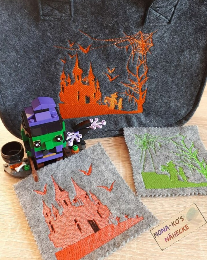 Stickdatei Gruselschloss im Scherenschnitt-Stil von stiXXie by lajana