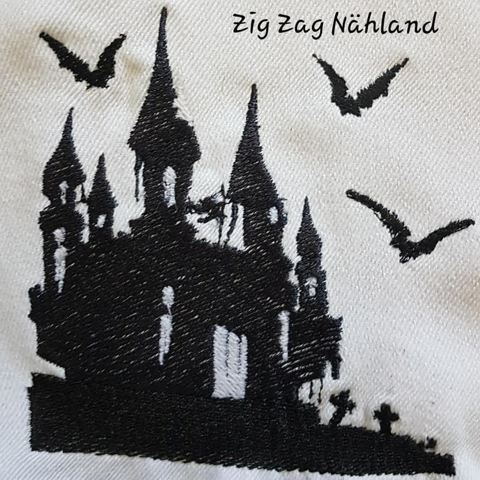 Stickdatei Gruselschloss im Scherenschnitt-Stil von stiXXie by lajana