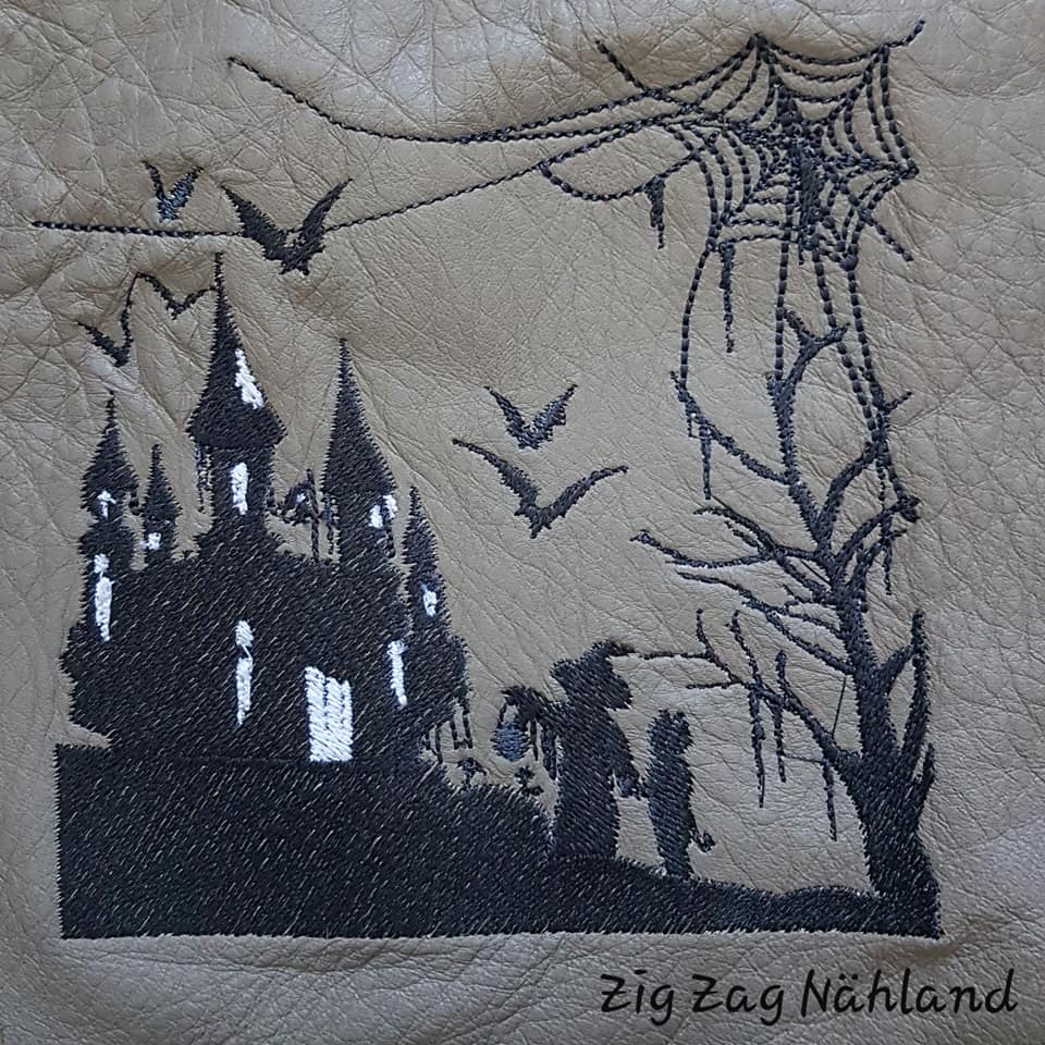 Stickdatei Gruselschloss im Scherenschnitt-Stil von stiXXie by lajana