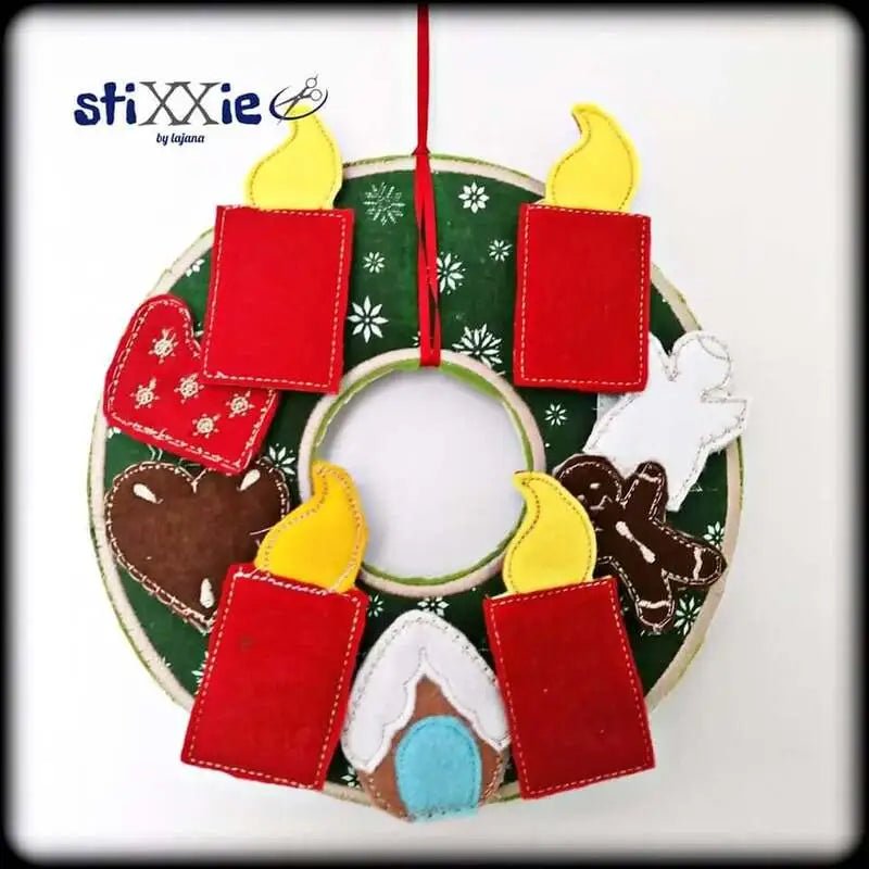 ITH Stickdatei Adventskranz 15-Teilig von stiXXie by lajana
