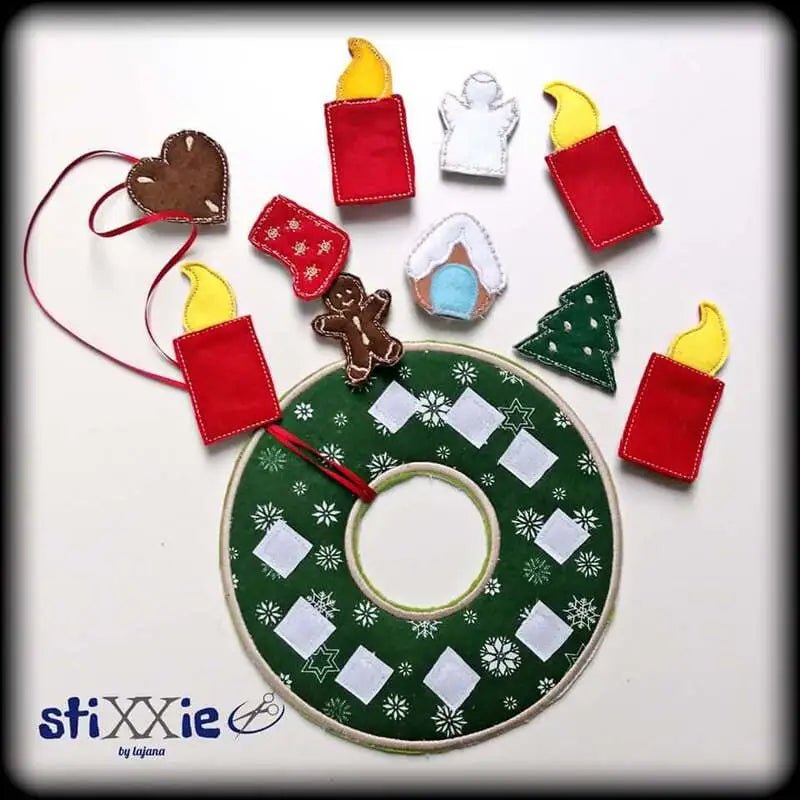 ITH Stickdatei Adventskranz 15-Teilig von stiXXie by lajana